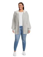 No Boundaries Juniors Plus Cardigan Sweater with Faux Sherpa Lined Hood, Midweight - Image 2