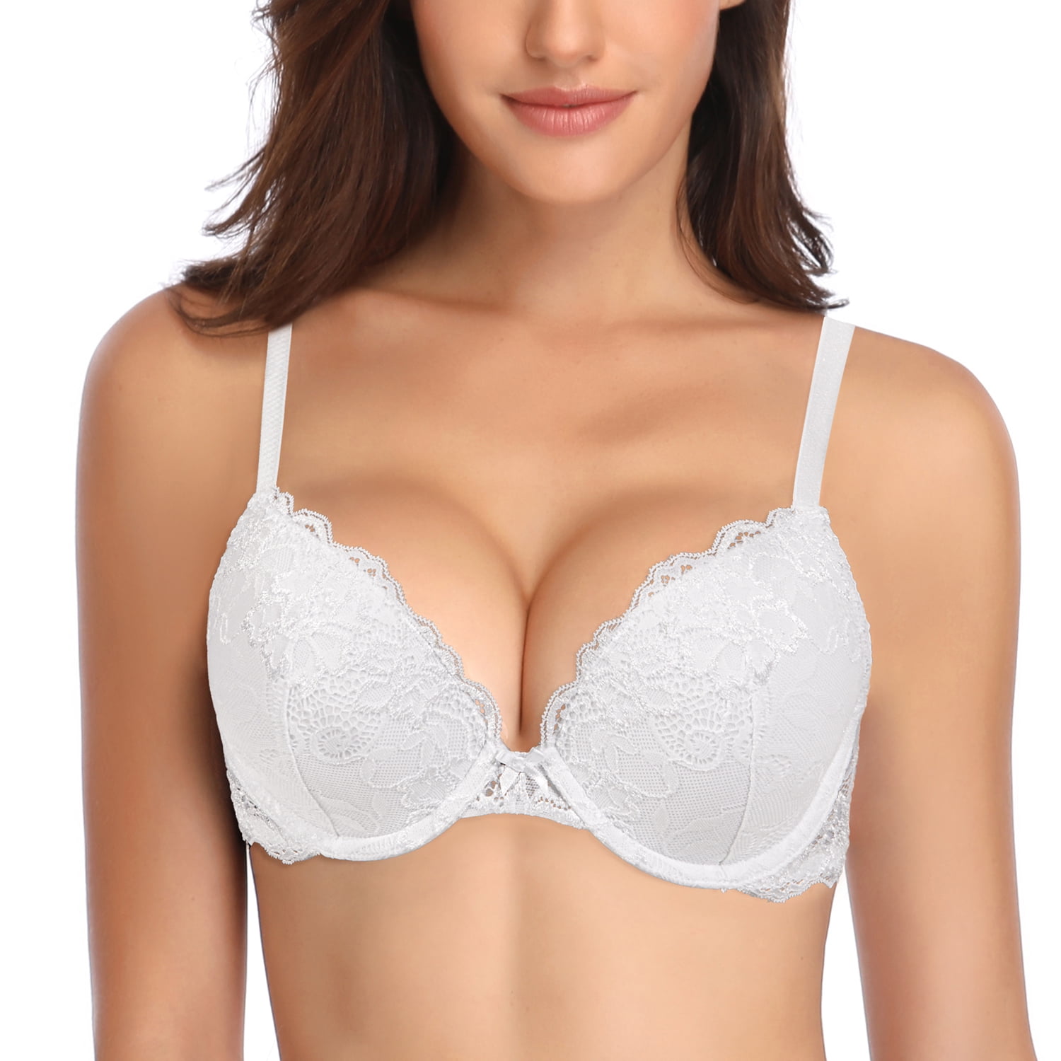 Deyllo-Women-s-Sexy-Lace-Push-Up-Padded-Plunge-Add-Cups-Underwire-Lift-Up-Bra-White-36B_c2a96a5a-ec5c-44b5-a094-d8d8b493c815.c6b1068d6fe2765a5a0b716d4aec2cfc Deyllo Women's Sexy Lace Push Up Padded Plunge Add Cups Underwire Lift Up Bra, White 36B - Image 1